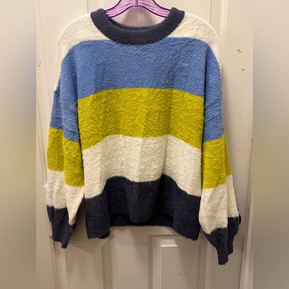 NWOT Aerie Flurry Fuzzy Striped Crewneck Sweater - Sz Small